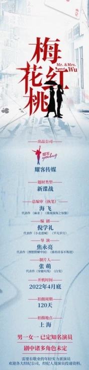 新谍战剧《梅花红桃》将于2022年4月份在上海开机